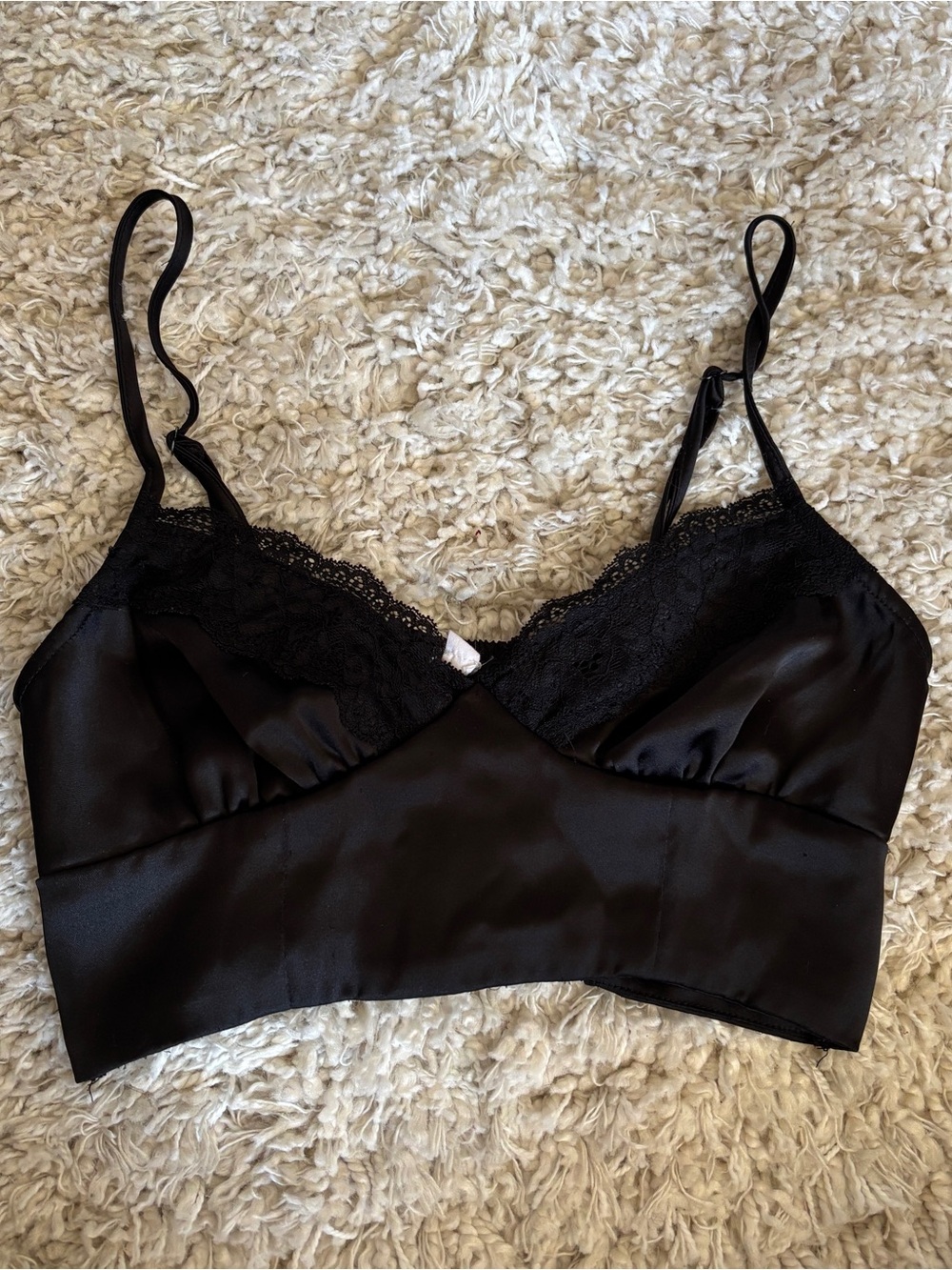 Garage Black Satin Lace-Trim Bandeau Bralette